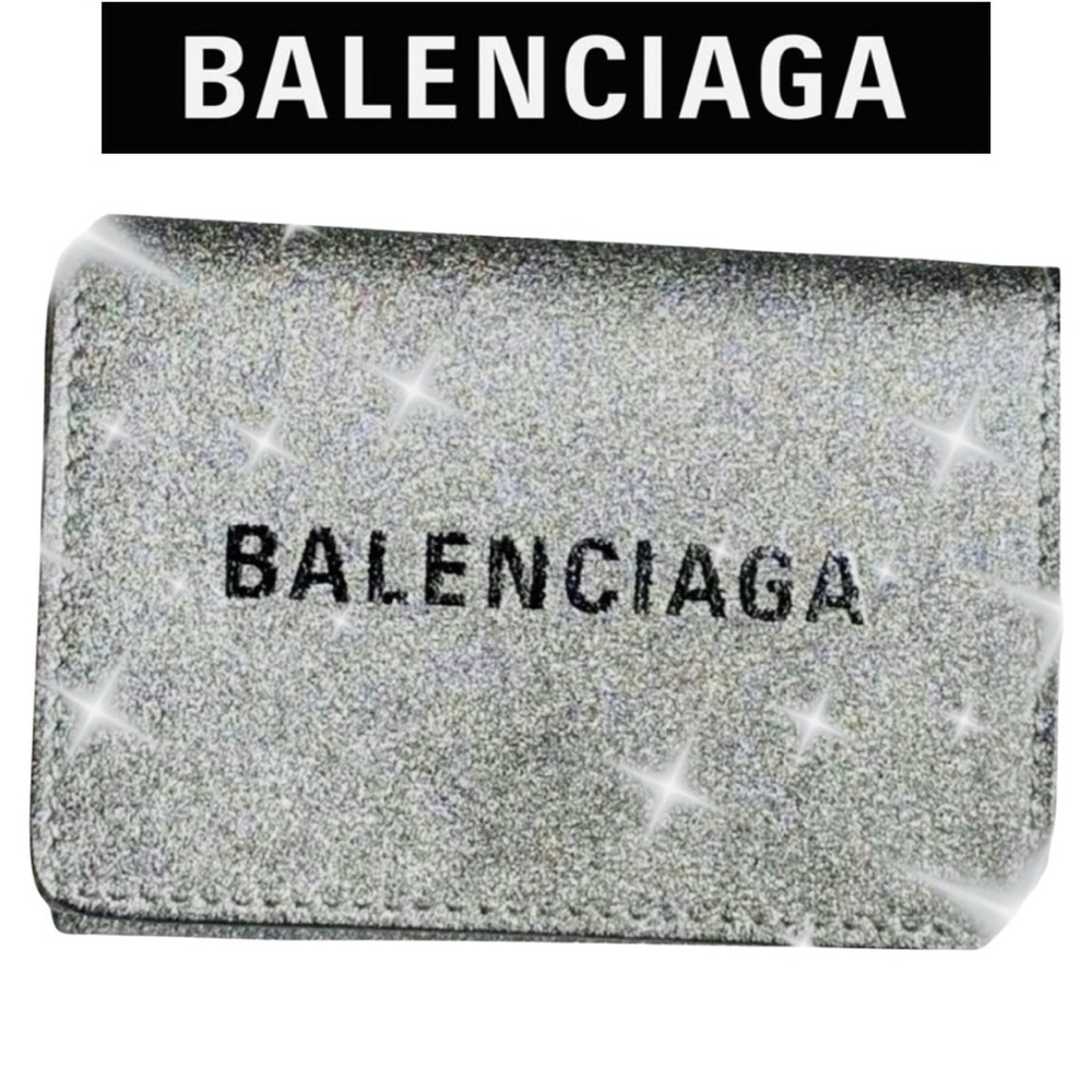 BALENCIAGA Silver/Gray Glitte Everyday Mini leather Wallet, EUC - Picture 1 of 17